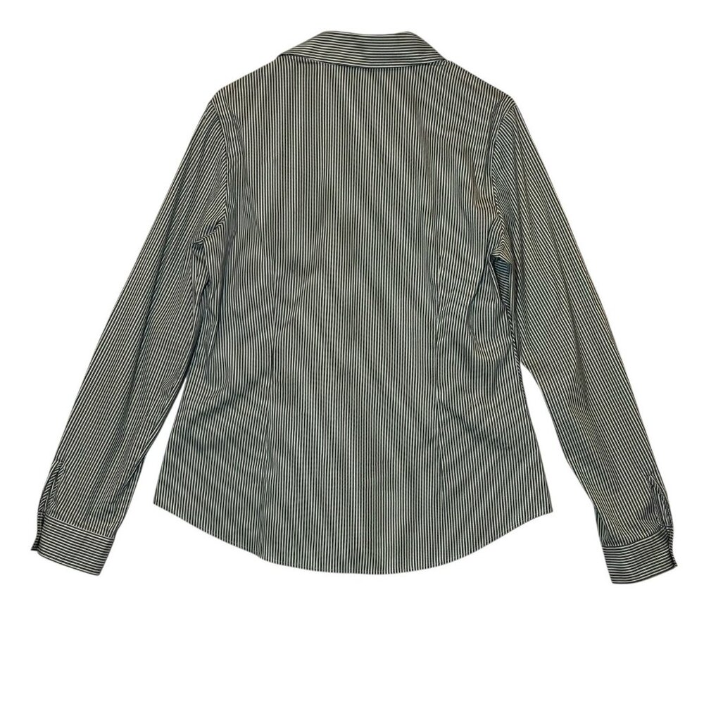 Lafayette 148 New York Women’s Stripe Button Shirt Size 10 Black Work Casual - Picture 2 of 12